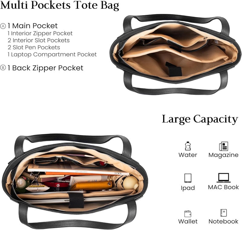 befen Genuine Leather Tote Bag for Women Work, Women's Leather Shoulder Bags Purses Satchel Handbags with Laptop Compartment - Image 4